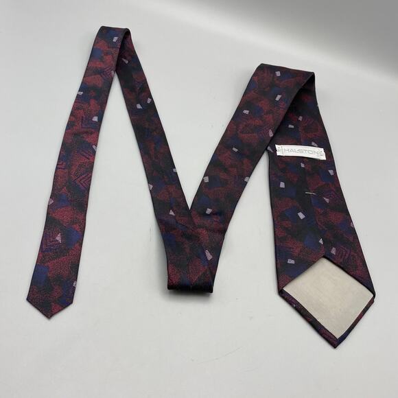 Vintage 80s 90s Halston Purple Tie Geometric Pattern Necktie Muted Red Blue‎ - Picture 4 of 5